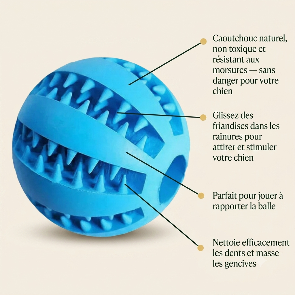 Balle Interactive pour Chien — Distributrice de Friandises & Nettoyage Dentaire