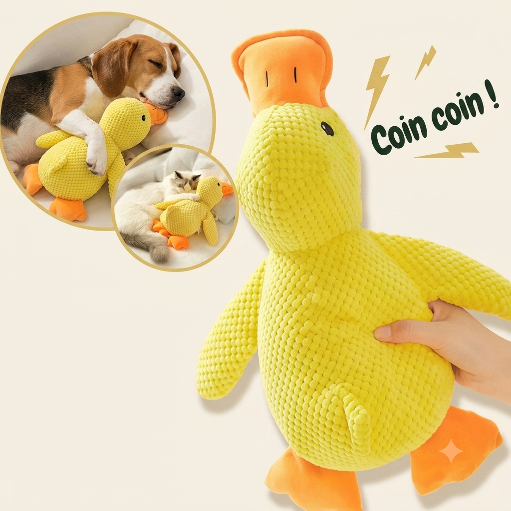 Jouet Peluche Canard Couinant pour Chien — Résistant & Anti-Stress