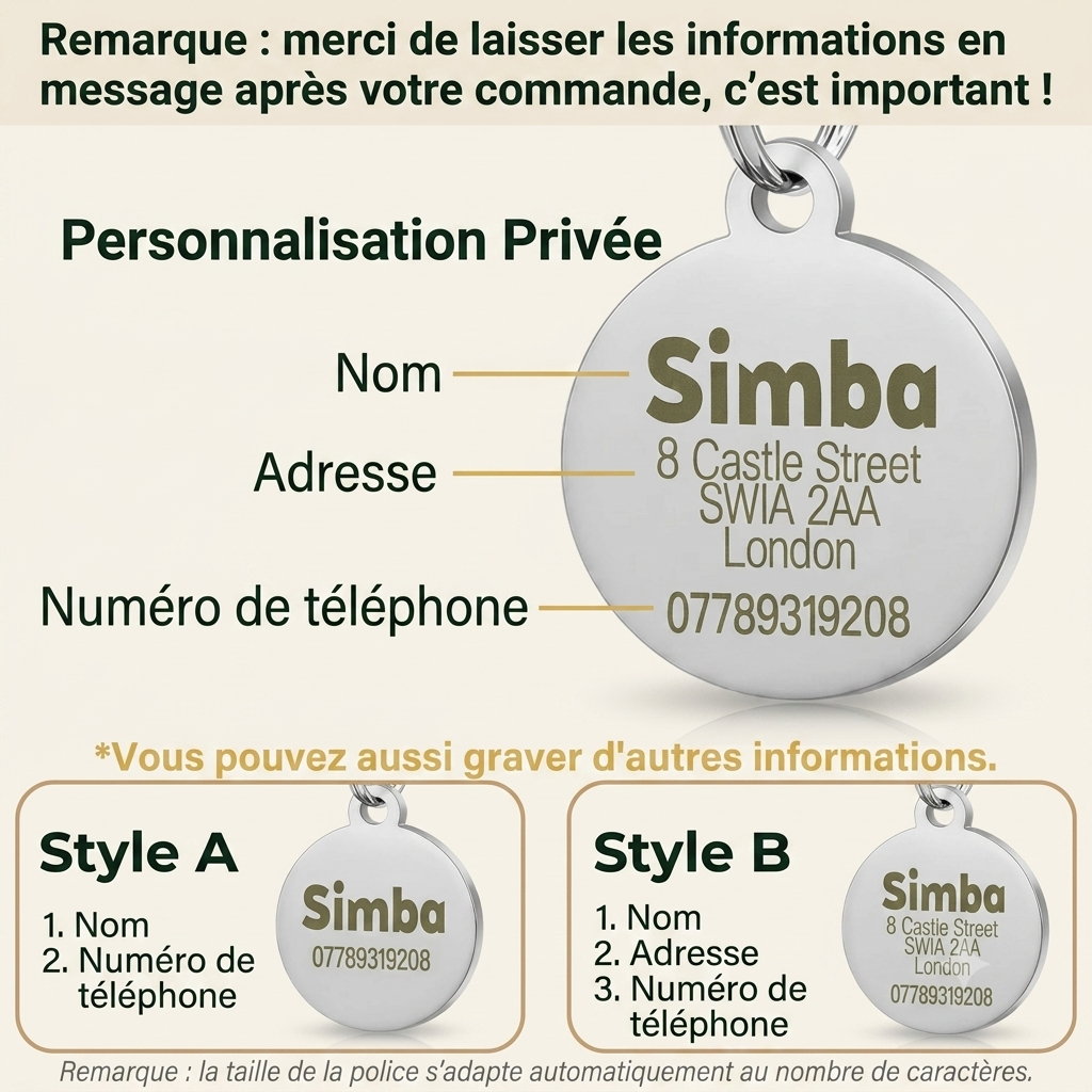 Médaille Gravée Personnalisée pour Chien & Chat — Gravure Offerte