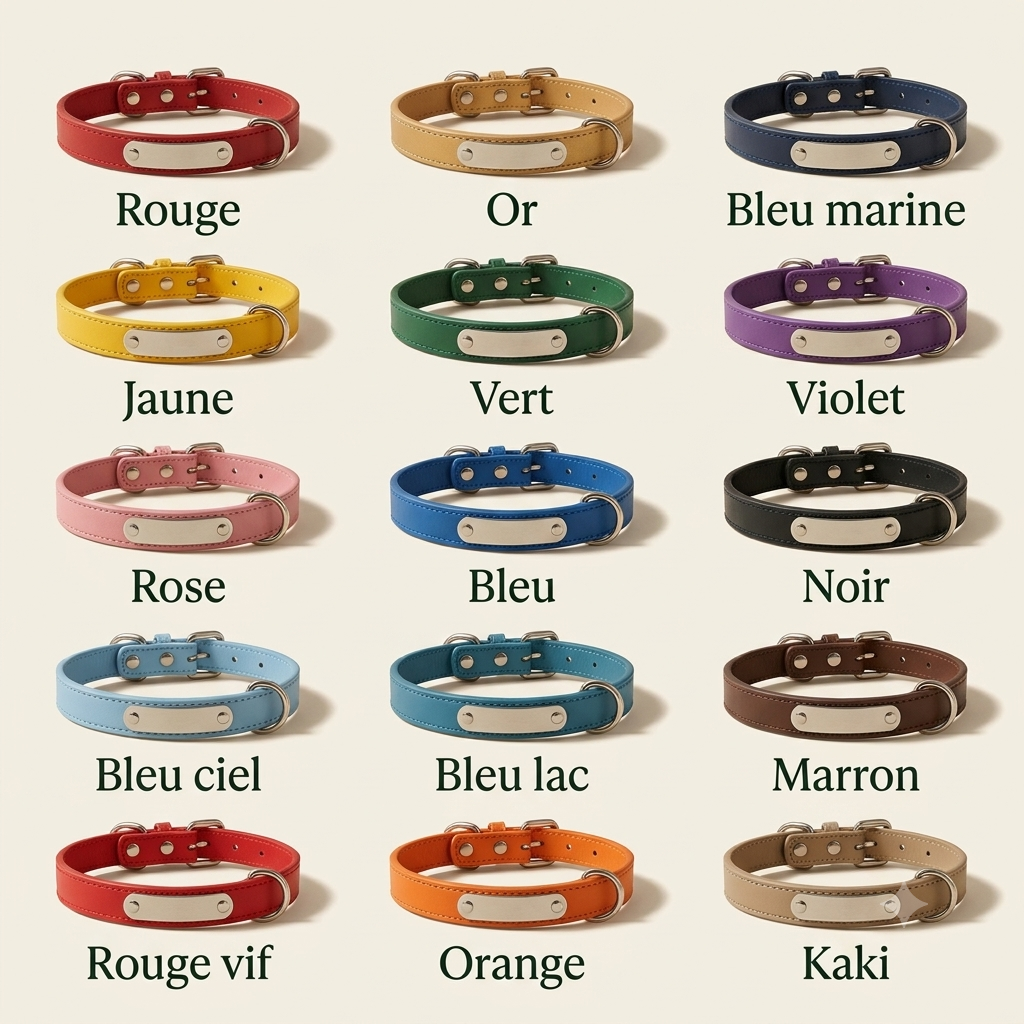 Collier d'Identification Personnalisé en Cuir PU — Gravure Anti-Perte