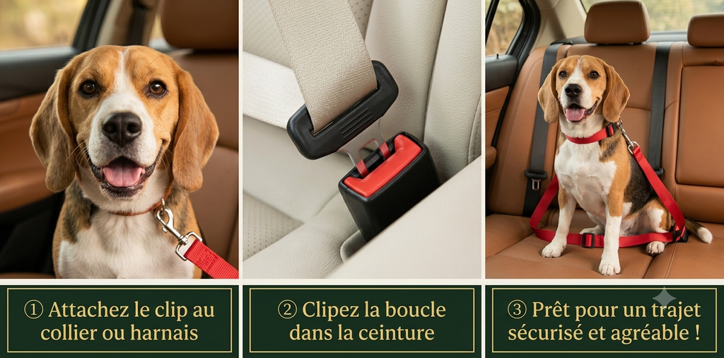 Ceinture de Sécurité pour Chien — Adaptateur Voiture Toutes Races