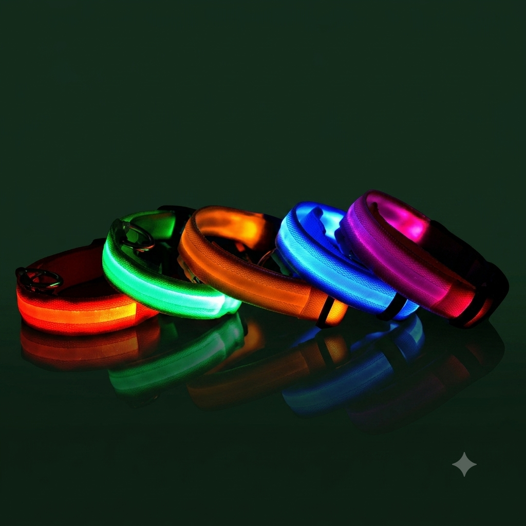 Collier lumineux LED nylon — Sécurité nocturne chien