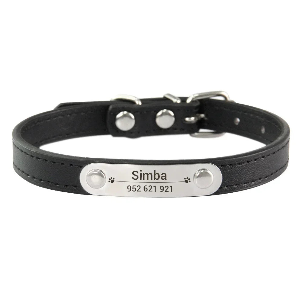 Collier d'Identification Personnalisé en Cuir PU — Gravure Anti-Perte