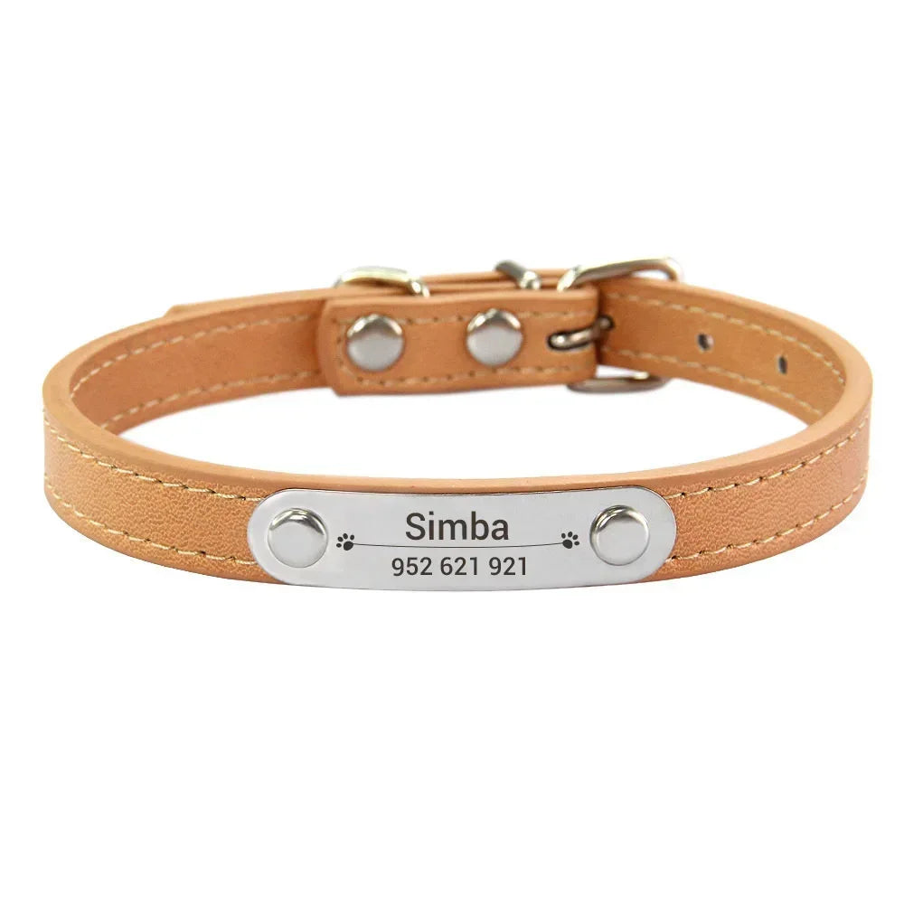 Collier d'Identification Personnalisé en Cuir PU — Gravure Anti-Perte