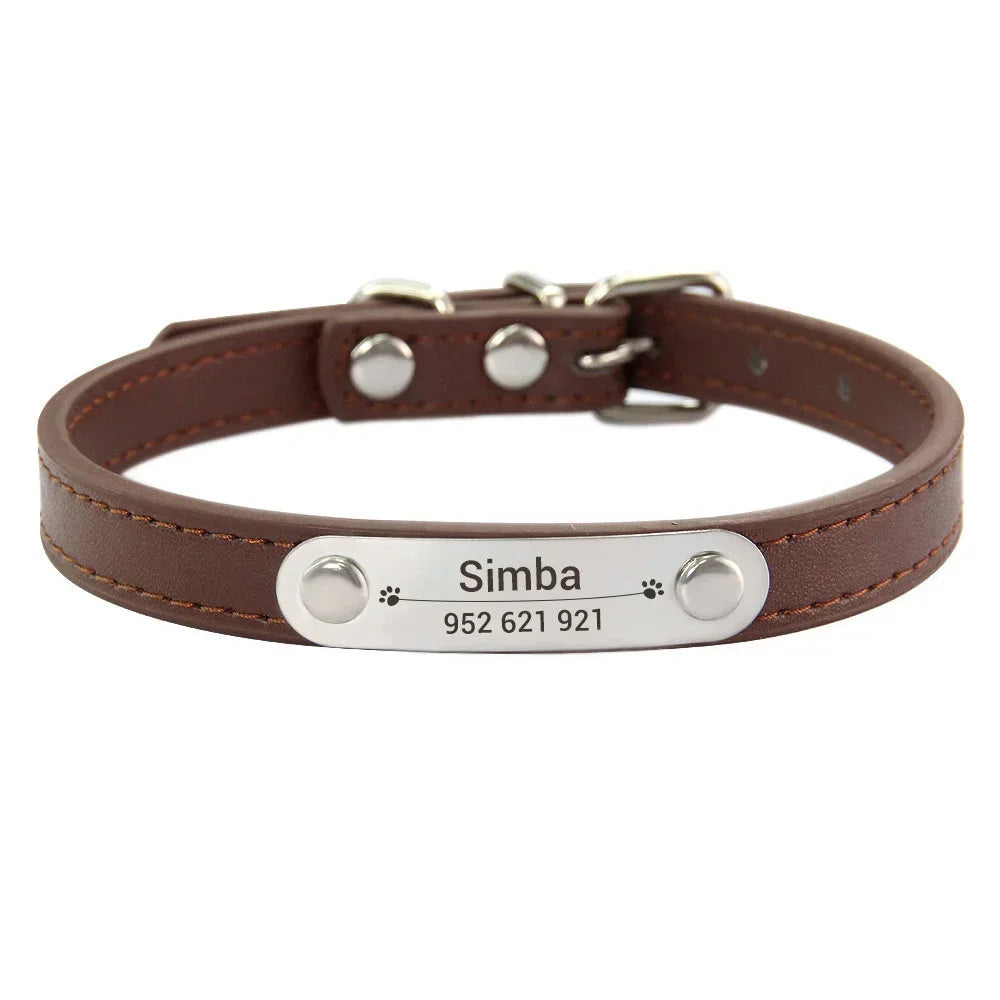 Collier d'Identification Personnalisé en Cuir PU — Gravure Anti-Perte