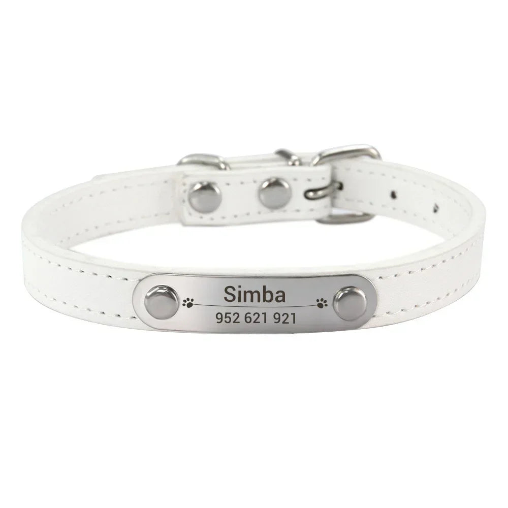Collier d'Identification Personnalisé en Cuir PU — Gravure Anti-Perte